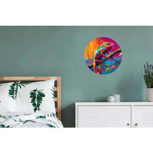 Kameleon - Tak - Gestreept - Bladeren Wandcirkel aluminium klein -slaapkamer