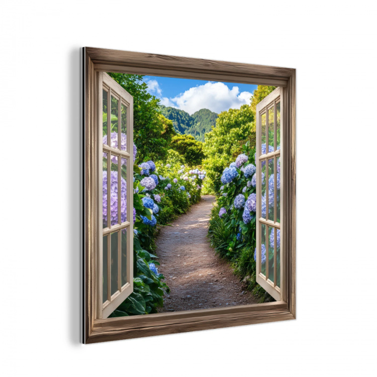 Doorkijk - Hortensia - Pad - Natuur aluminium wit klein -3d