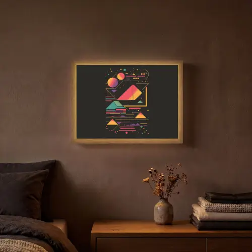 Piramides - Cirkels - Neonkleuren - Geometrisch Light Box met batterij (Wandlamp) middel -sfeer4