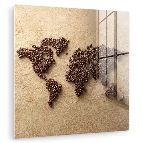 Wereldkaart - Zandkleur - Koffiebonen plexiglas 5mm klein -zzzproduct_nieuw