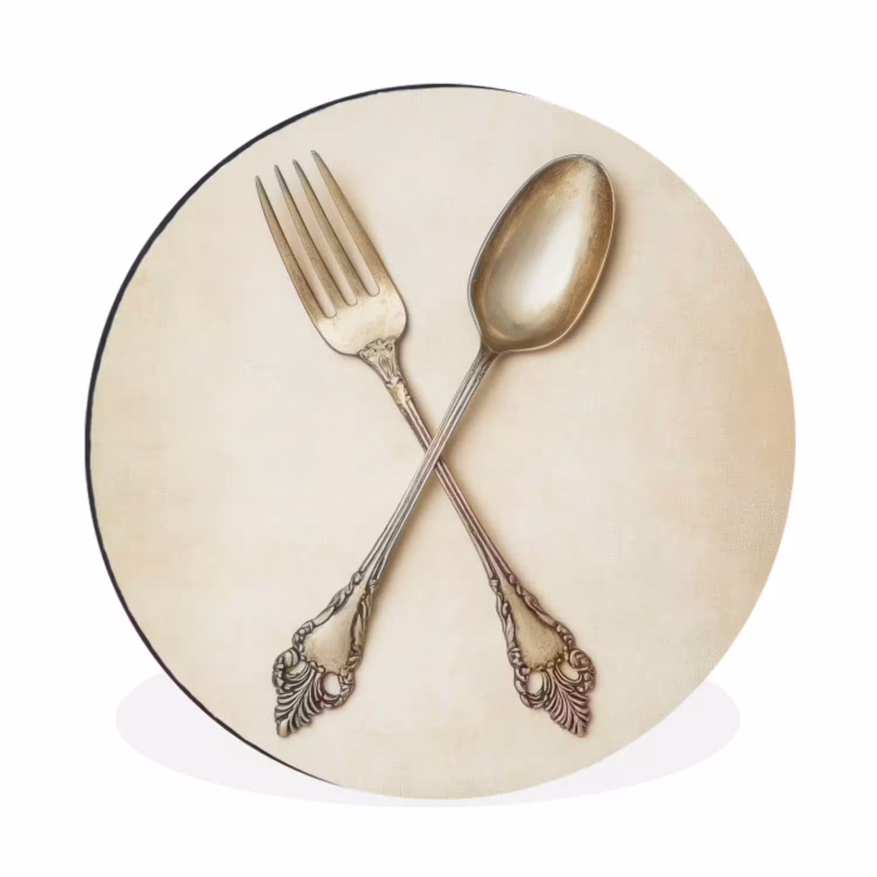 Beige - Vintage - Bestek Wandcirkel aluminium klein -3d