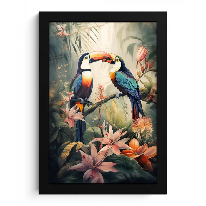 Toekan - Vogels - Bloemen - Natuur - Jungle fotolijst zwart zonder passe partout klein -3d
