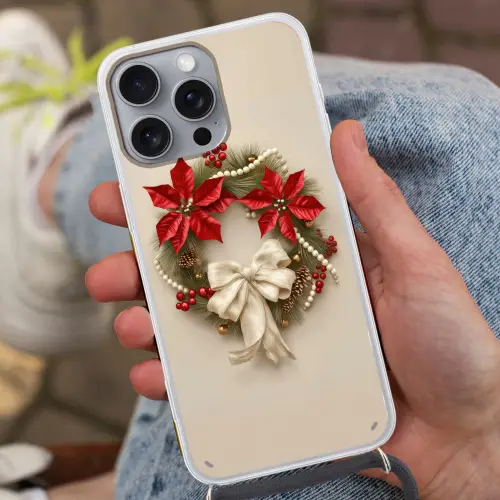 Deurkrans - Strik - Kerst - Rood - Groen Hoesje iPhone 16 Pro Max met koord klein -sfeer3