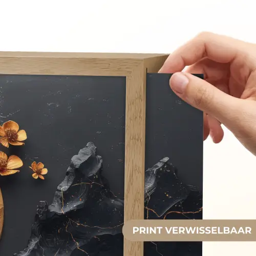 Kunst - Goud - Modern - Abstract Light Box met batterij (Wandlamp) middel -USP_websiteprintNL