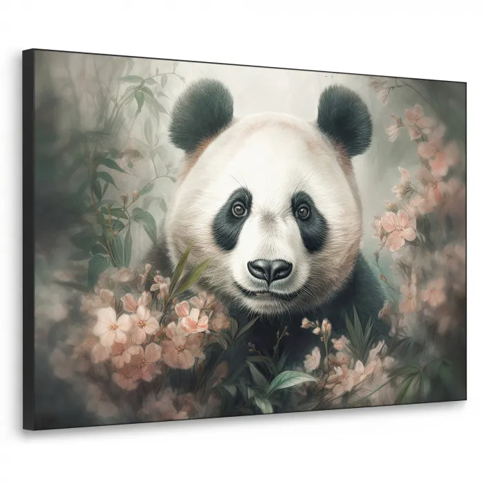 Panda - Dieren - Bloemen - Planten Textielframe zwart klein -3d
