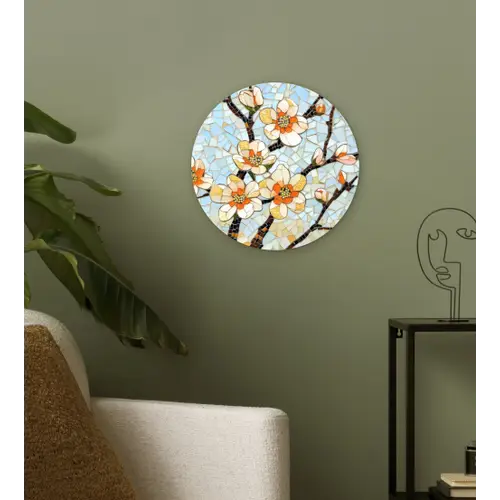 Bloesems - Wit - Mozaïek - Tak Wandcirkel plexiglas klein -sfeer3