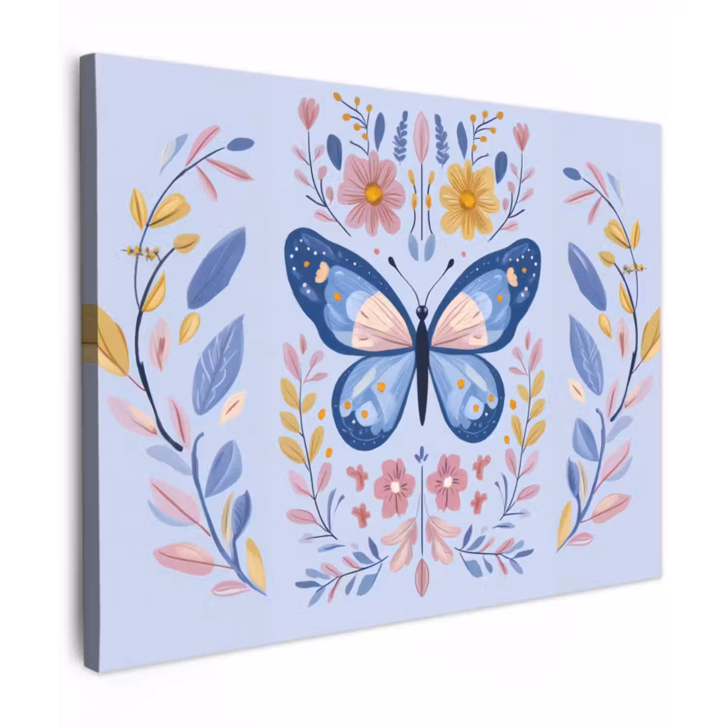 Canvas schilderij - Vlinder - Lichtblauw - Sierlijk - Bloemen
