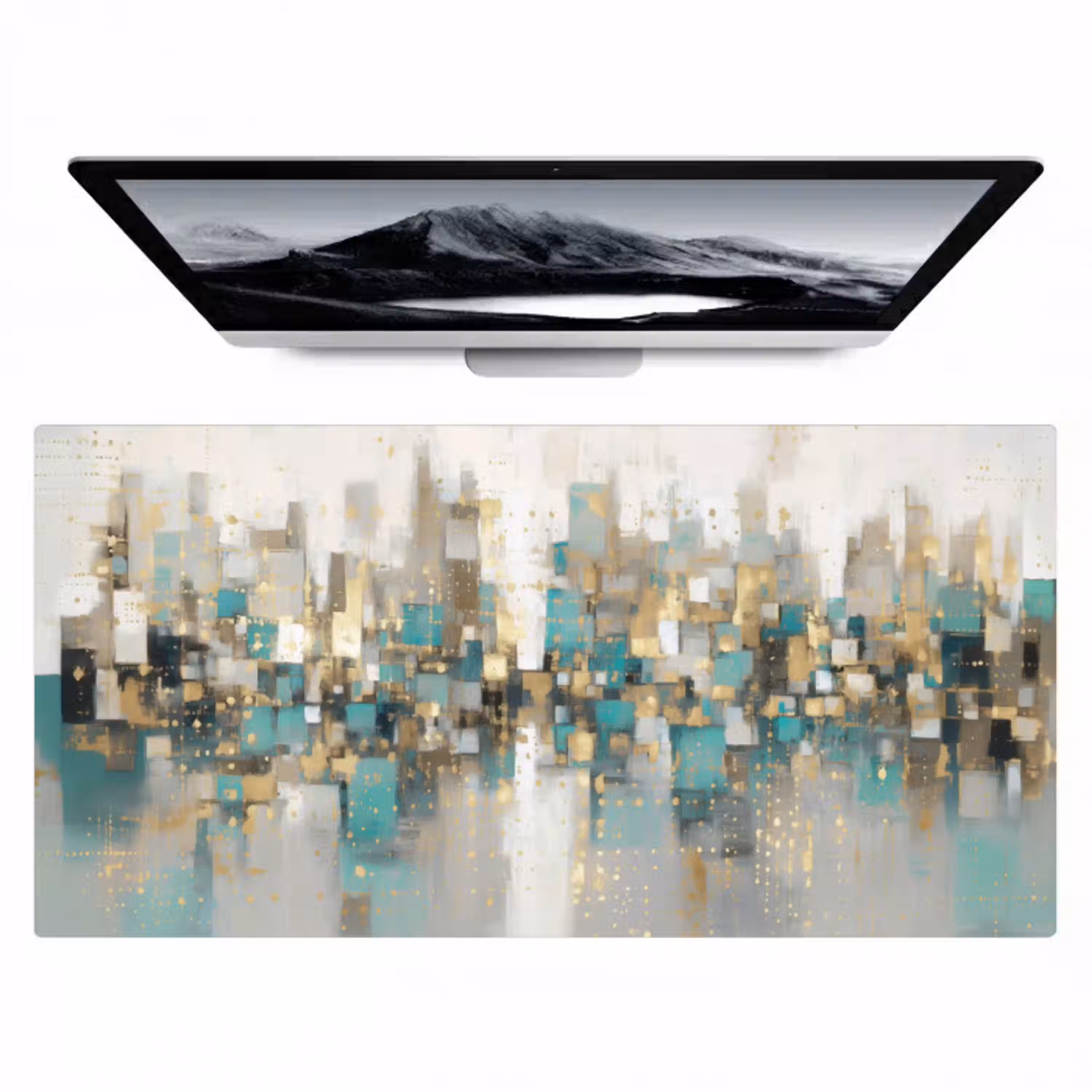 Abstract - Blokken - Goud - Skyline Muismat XXL klein -zzz3d