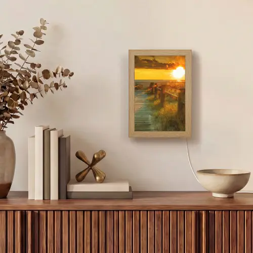 Zon - Strand - Duin - Horizon - Gras - Pad - Oranje Light Box met kabel (Tafellamp) klein -sfeer2