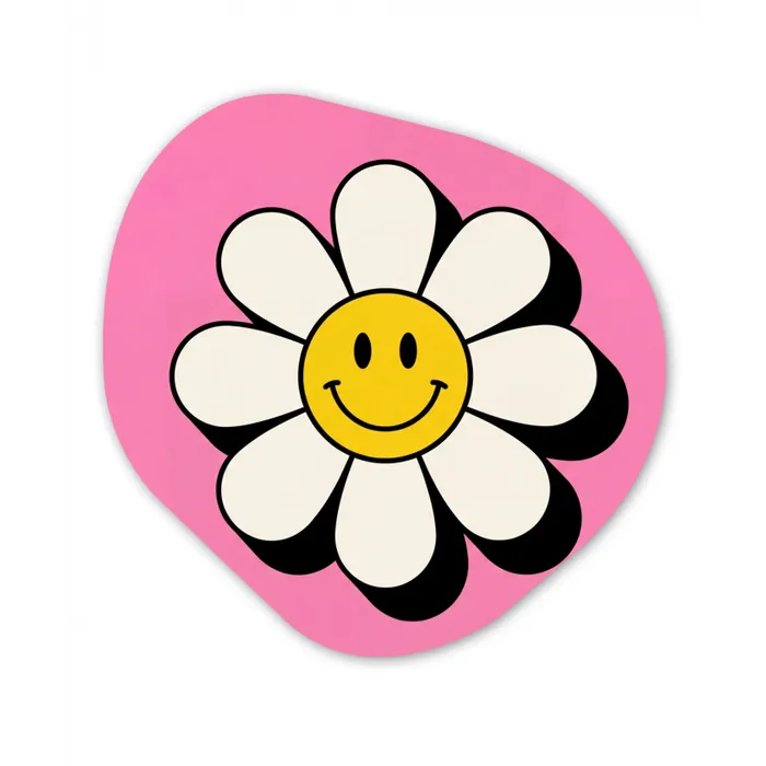 Smiley - Bloem - Roze Wandcirkel Organisch Forex 3mm klein -3d
