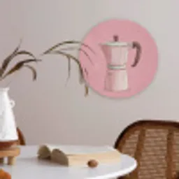 Roze - Mokkapot - Illustratie - Koffie Akoestische PET Vilt - Rond klein -sfeer3