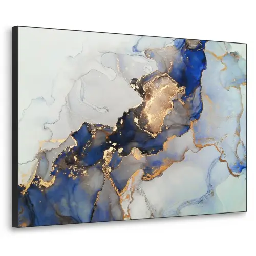 Marmer - Blauw - Goud Textielframe zwart klein -3d