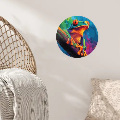 Kikker - Felgekleurd - Tak - Regenboog Wandcirkel behangsticker klein -sfeer4
