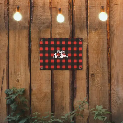 Geruit - Rood - Tekst - Christmas tuinposter los doek klein -sfeer1