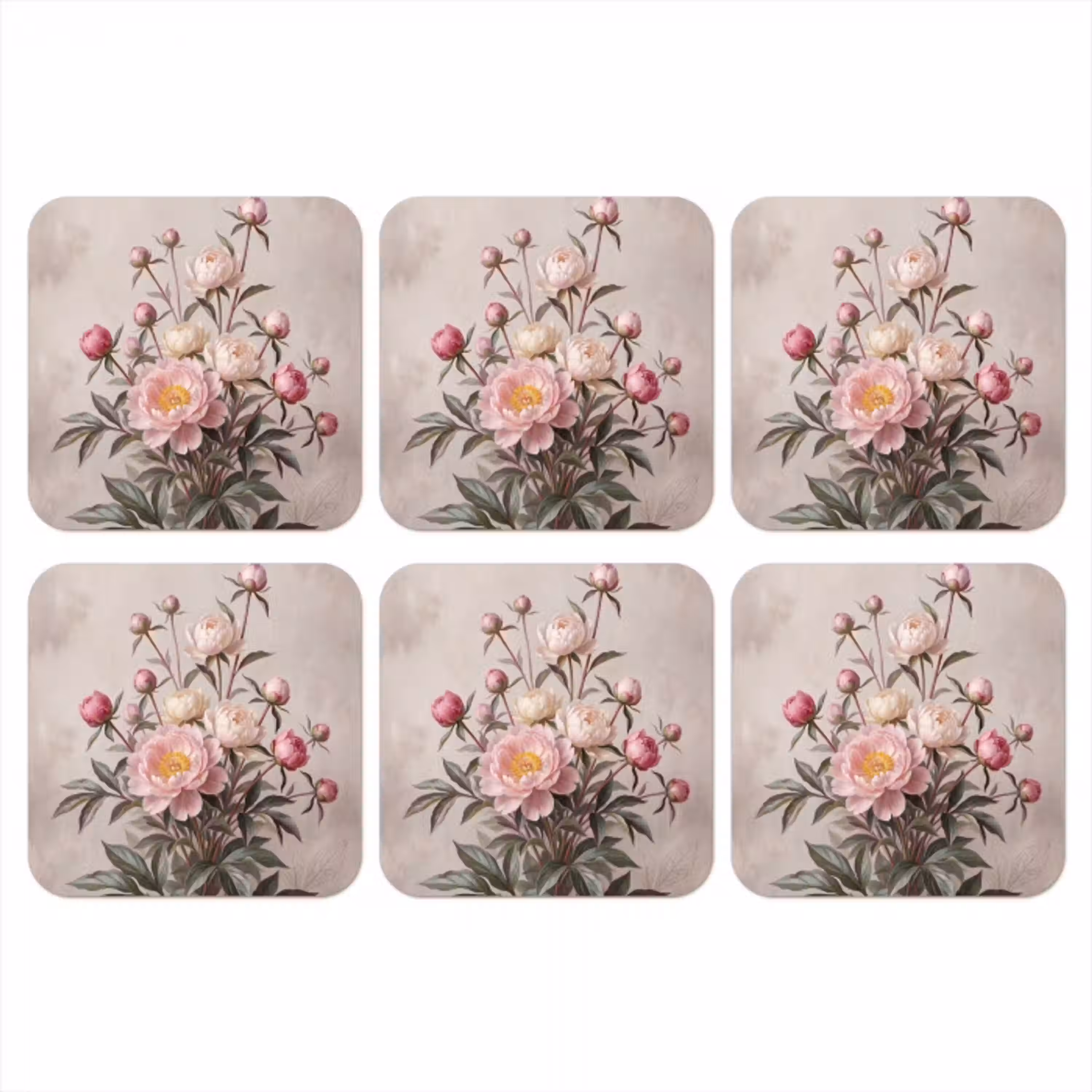 Pioenrozen - Boeket - Roze onderzetter kurk middel -3d