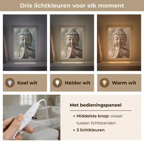 Boedha - Beeld - Bruin - Rust Light Box met kabel (Tafellamp) klein -USP_lichtkleurNL