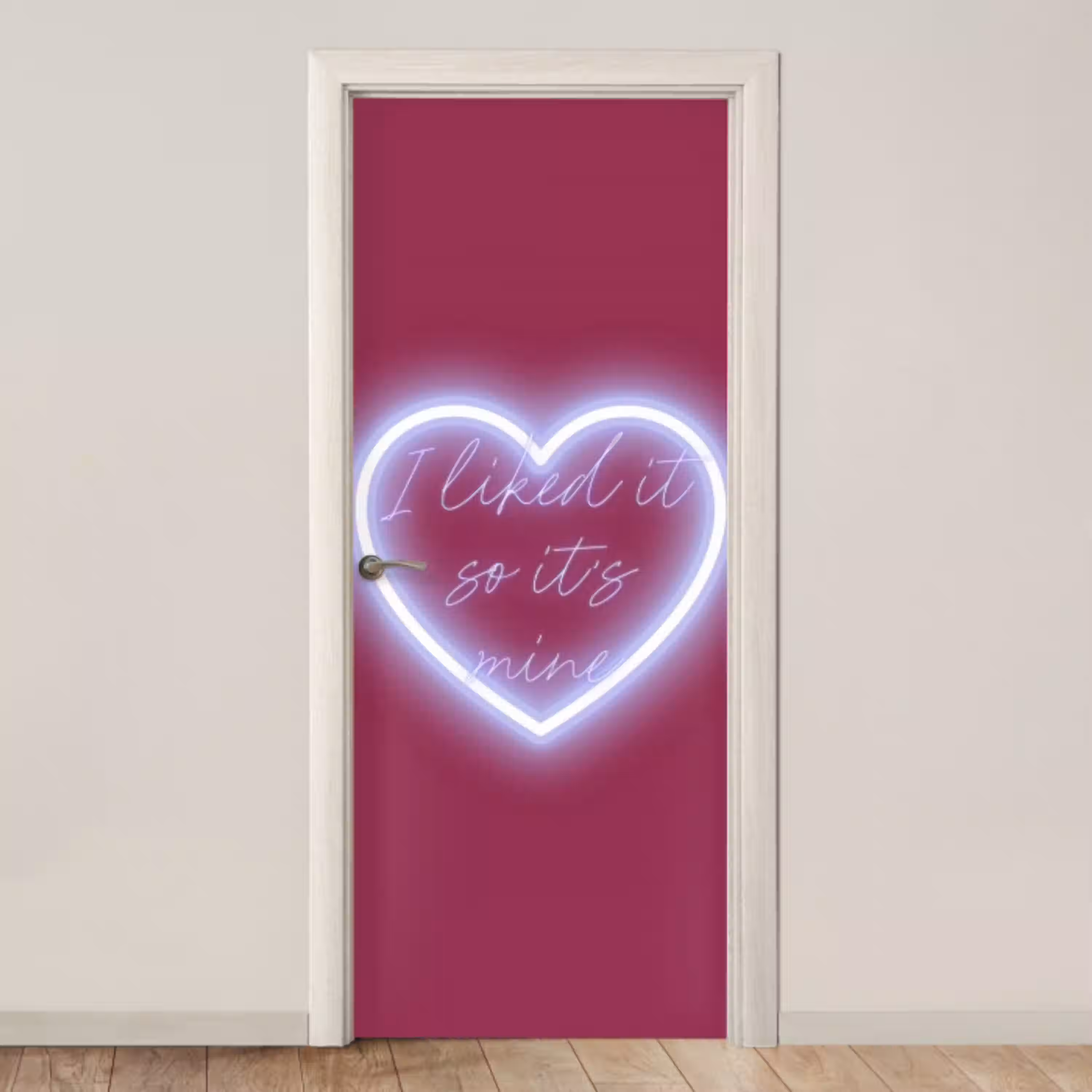 I liked it so it's mine - Neon hart - Roze deurposter klein -3d_beige