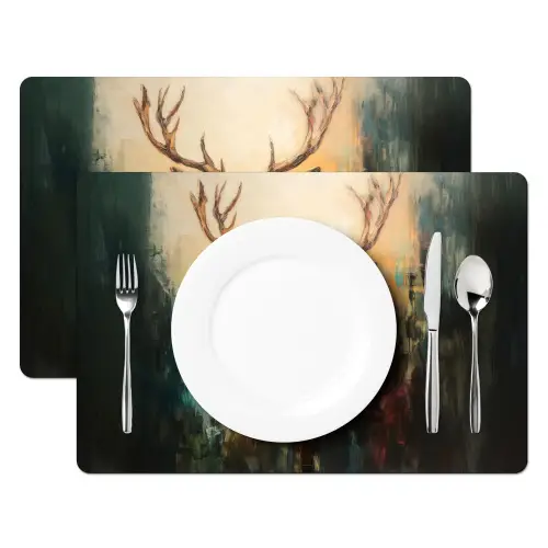 Hert - Geverfd - Gewei - Bruin Placemat vinyl groot -zzsfeer2_Kitchenyeah-website