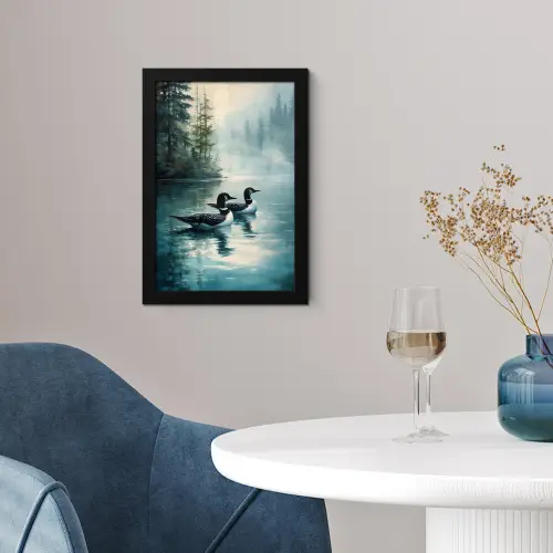Bos - Water - Eenden - Mistig fotolijst zwart zonder passe partout klein -sfeer4