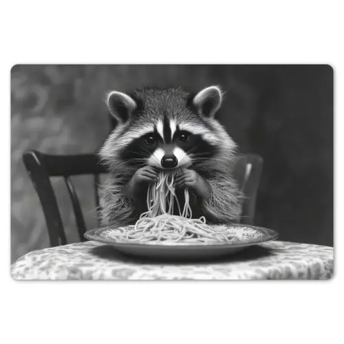 Wasbeer - Cute - Pasta - Tafelkleed - Zwart - Wit Placemat vinyl groot -zzsfeer1_Kitchenyeah-website