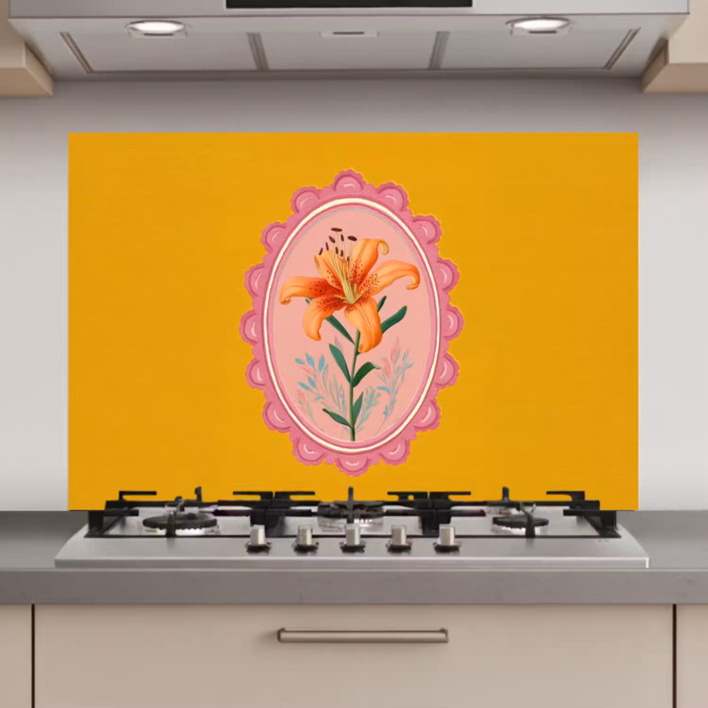 Lelie - Oranje - Lijst - Ovaal keuken achterwand spatscherm klein -3d_website