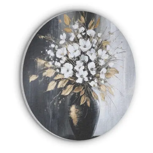 Bloemen - Wit - Vaas - Abstract Akoestische PET Vilt - Rond klein -3d