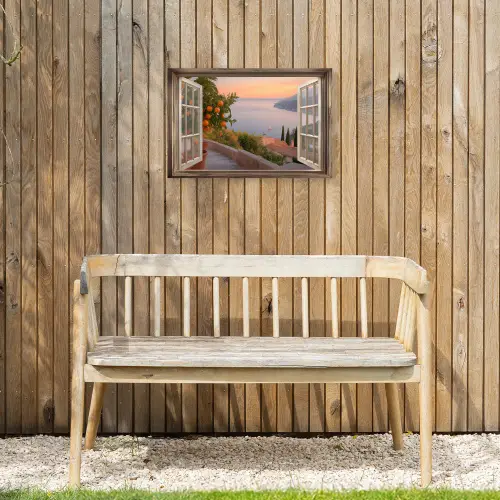Doorkijk - Uitzicht - Meer - Landschap Tuinposter op houten frame 2 cm dik klein -sfeer4