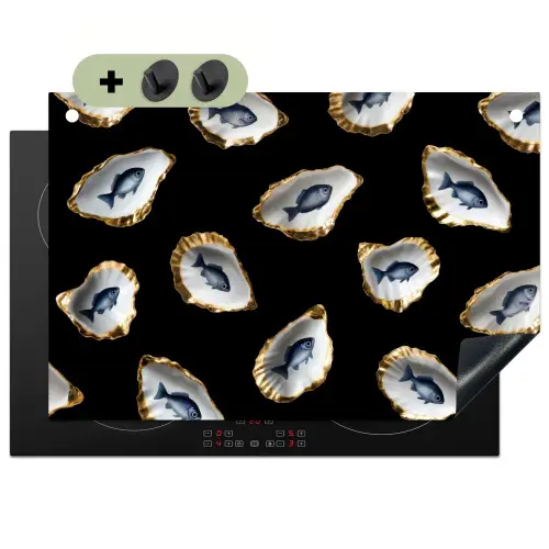 Oesters - Vissen - Blauw - Goud Inductie beschemer met haakjes klein -3d