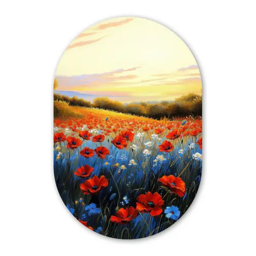 Klaproos - Bloemenveld - Kleurrijk Wandcirkel Ovaal Glas middel -3d