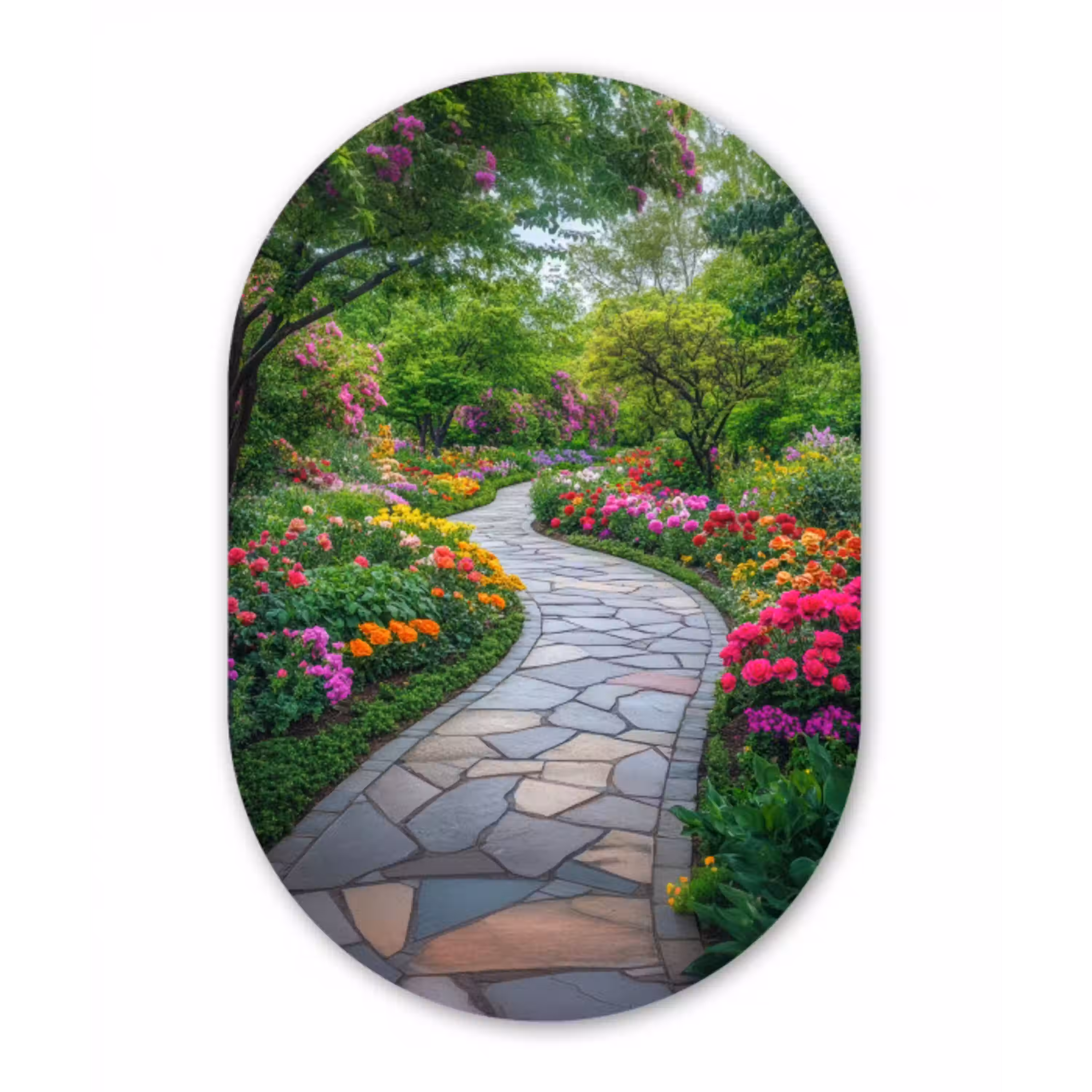 Park - Bloemen - Tuin Wandcirkel Ovaal Glas middel -3d