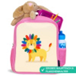 Leeuw - Kleurrijke manen - Beige Kinderrugzak - Roze middel -inhoud_DE