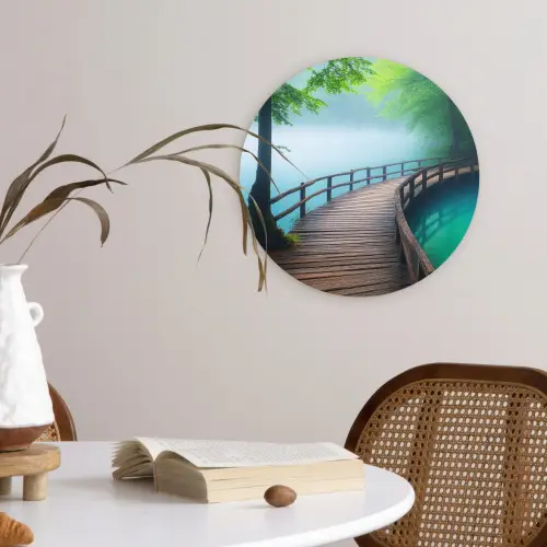 Brug - Water - Rivier - Bos Wandcirkel plexiglas klein -sfeer4