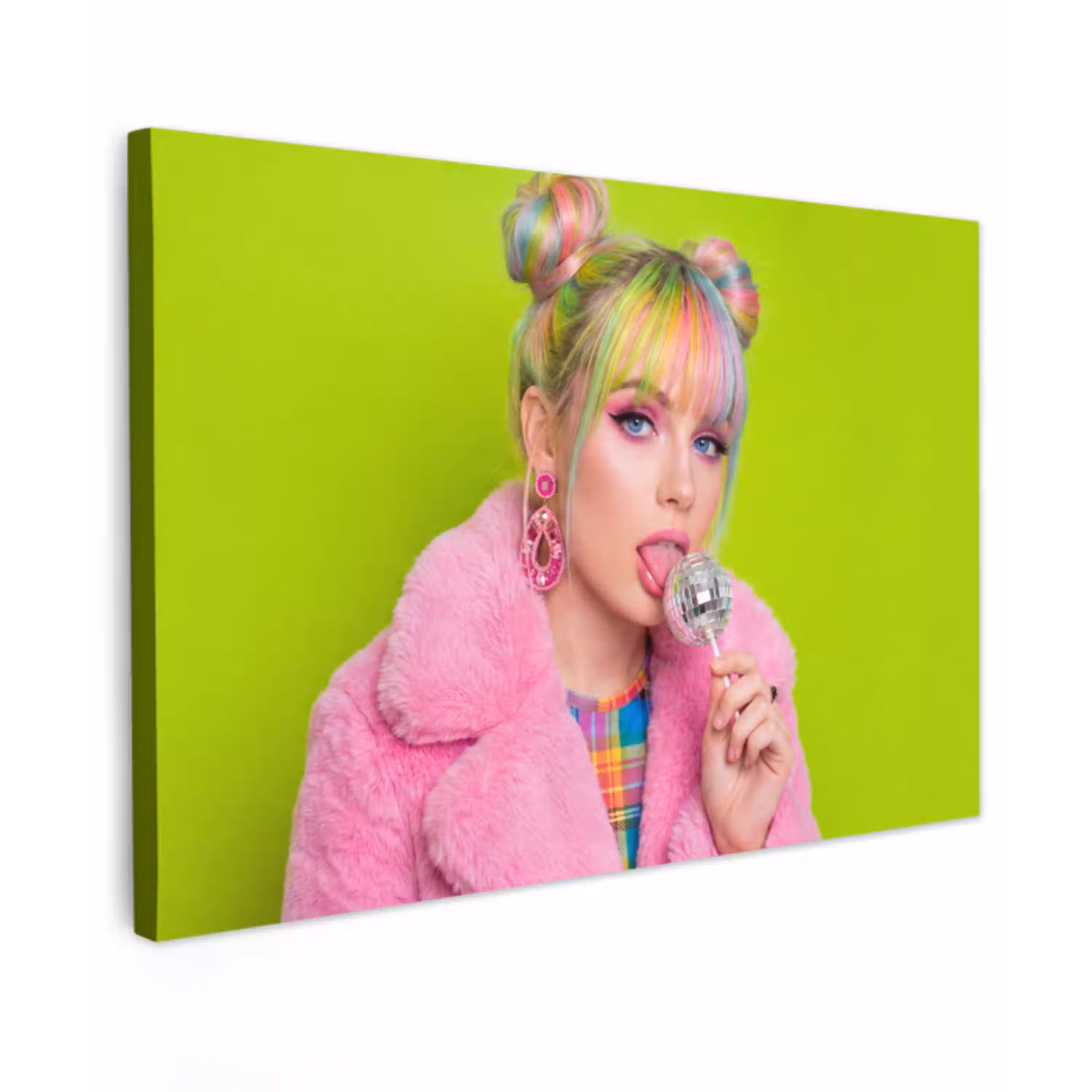 Vrouw - Kleurrijk haar - Pop art - Modern - Levendig canvas 2cm klein -z3d