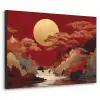 Volle maan - Landschap - Waterval Textielframe zwart klein -3d