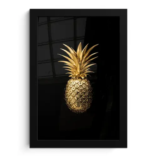 Ananas - Zwart - Goud - Luxe fotolijst zwart zonder passe partout klein -3d