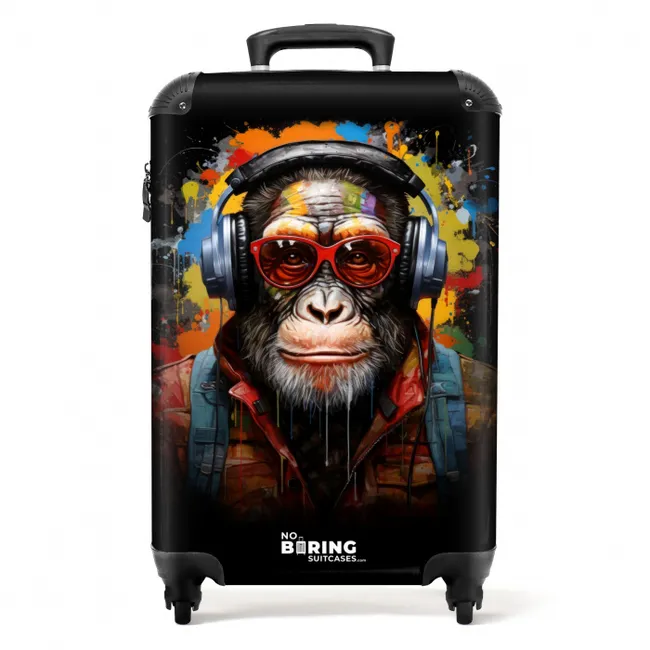 Koffer - Chimpansee met koptelefoon en graffiti-spray