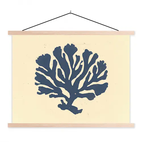Blauw koraal - Vertakkingen - Beige textielposter latten blank klein -3d