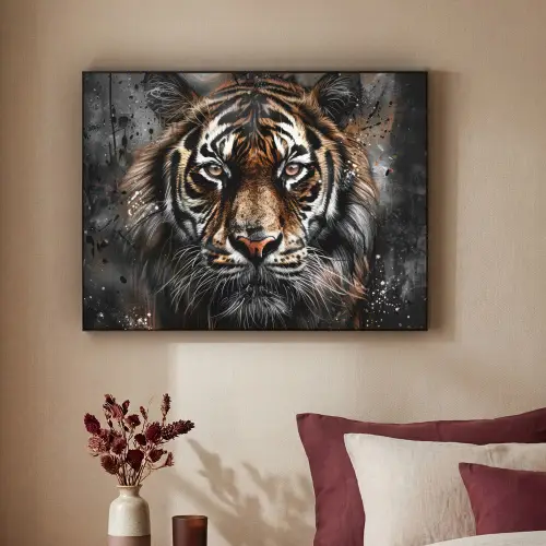Tijger - Dieren - Portret - Luxe - Zwart Textielframe zwart klein -sfeer1