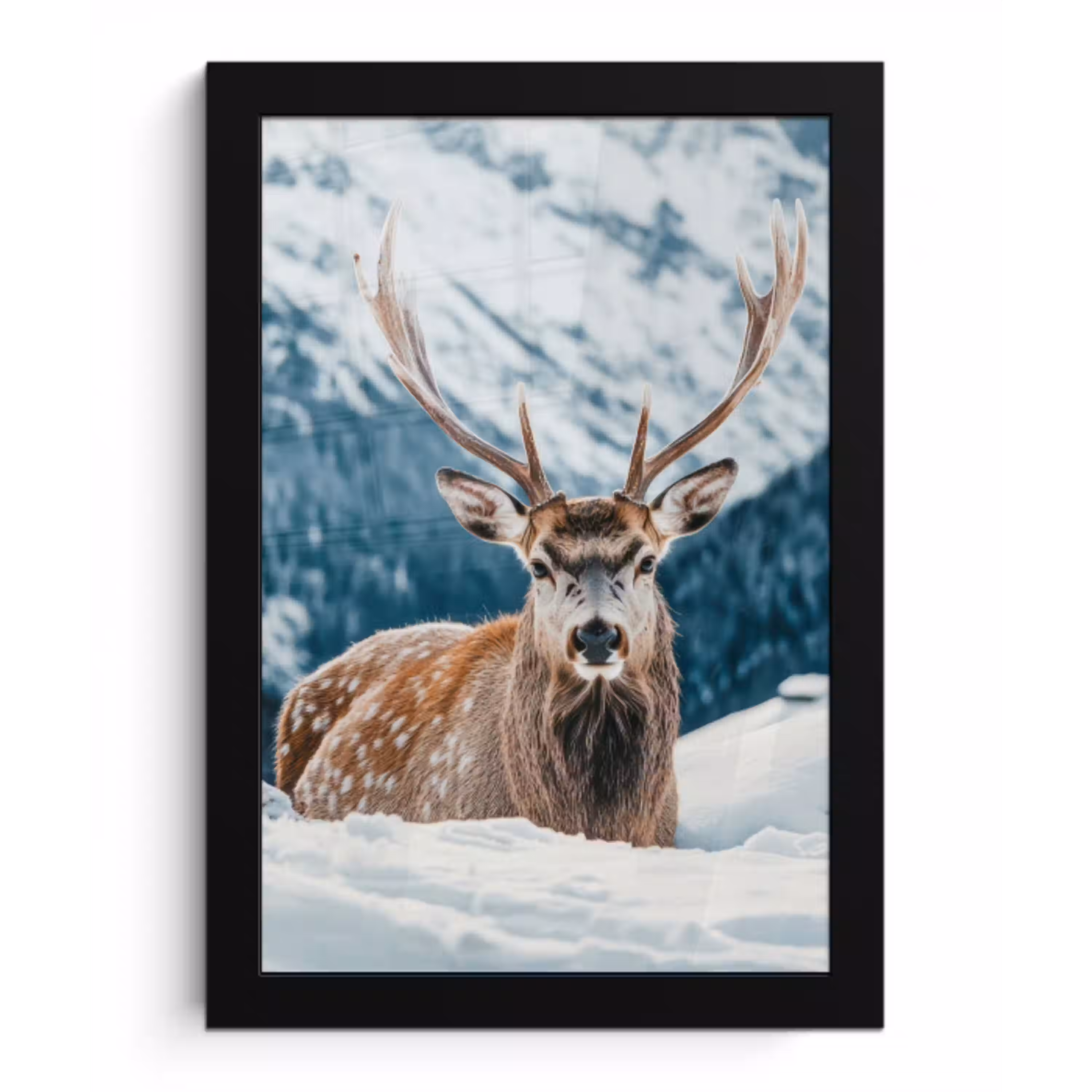 Hert - Landschap - Winter - Natuur - Dieren - Bergen fotolijst zwart zonder passe partout klein -3d
