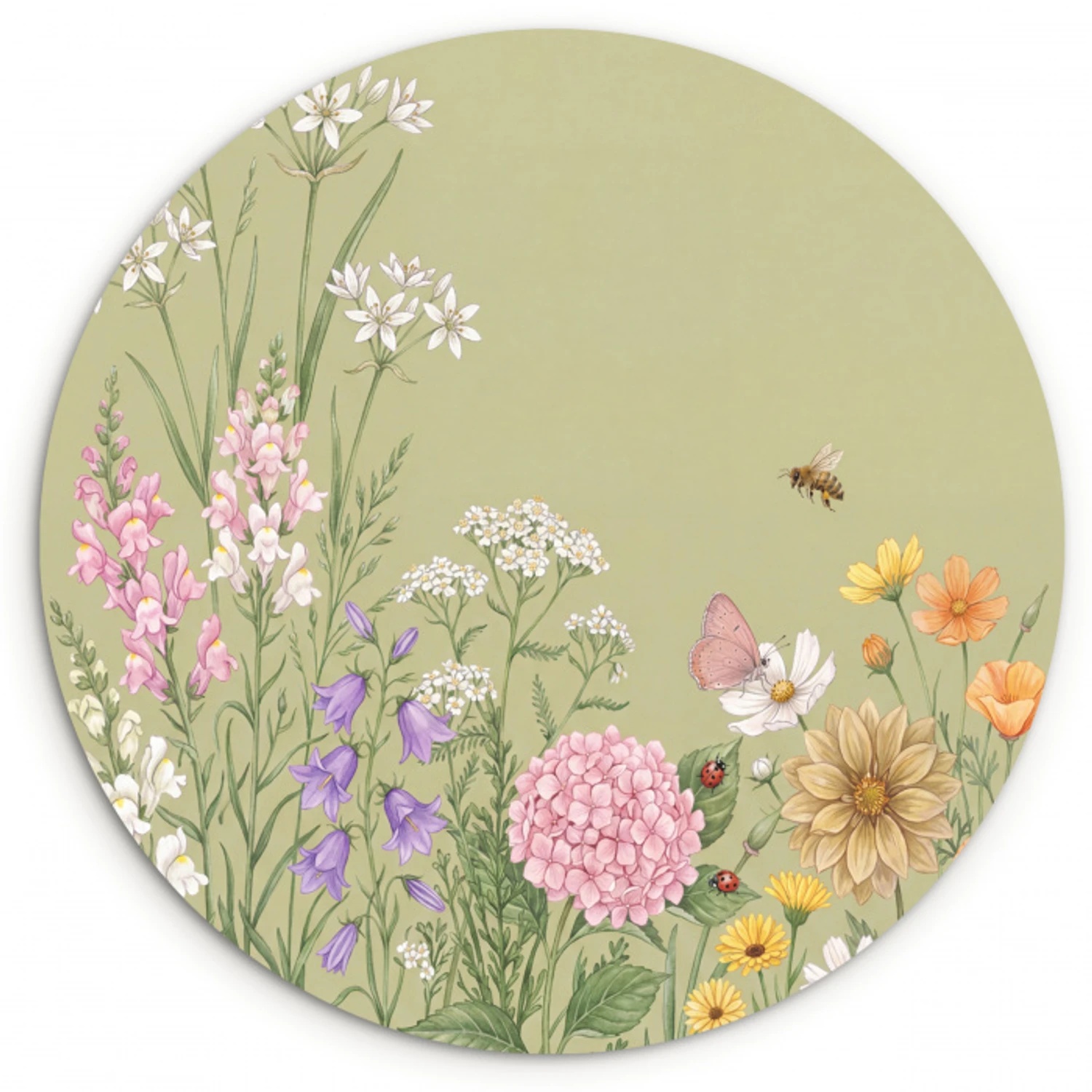 Botanisch - Bloemen - Kleurrijk Wandcirkel kunststof plaat 5mm dik klein -3d