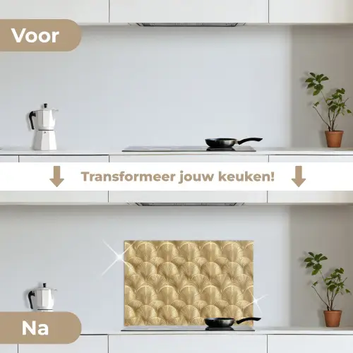 Patroon - Waaier -  Goud keuken achterwand spatscherm klein 900 -voor_na_NL