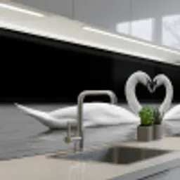Zwanen - Hart - Zwart - Wit keuken achterwand 2 middel -3d_schuin
