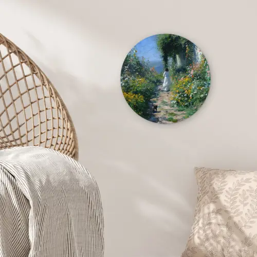 Kat - Vrouw - Bloemen - Huis Wandcirkel kunststof plaat 5mm dik klein -sfeer5