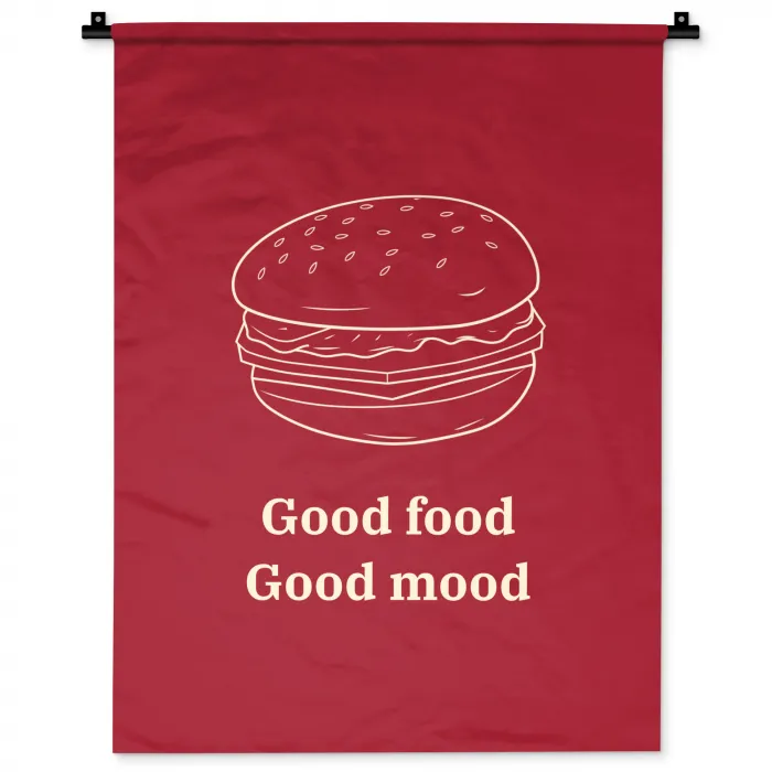 Dieprood - Lijntekening - Tekst - Hamburger Wandkleed katoen klein -zz3d