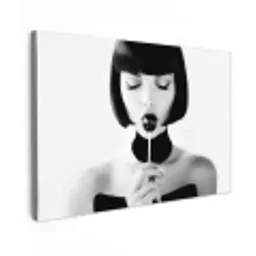 Vrouw - Lolly - Zwart - Wit Tuinposter op houten frame 2 cm dik klein -3d