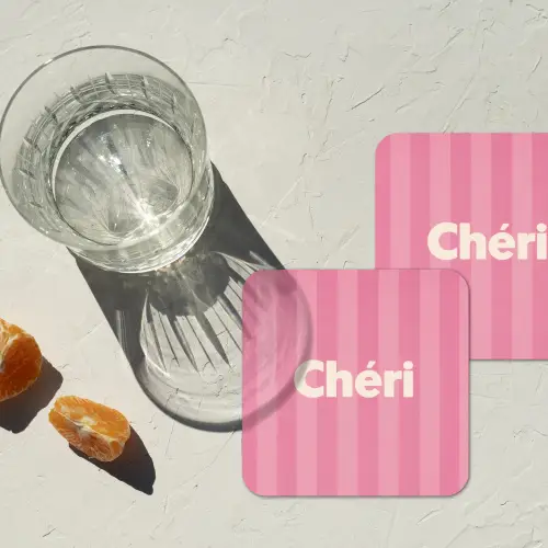 Gestreept - Roze - Chéri onderzetter kurk middel -sfeer4