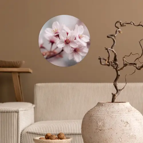 Bloesems - Meeldraden - Geel - Wazig Wandcirkel behangsticker klein -sfeer1