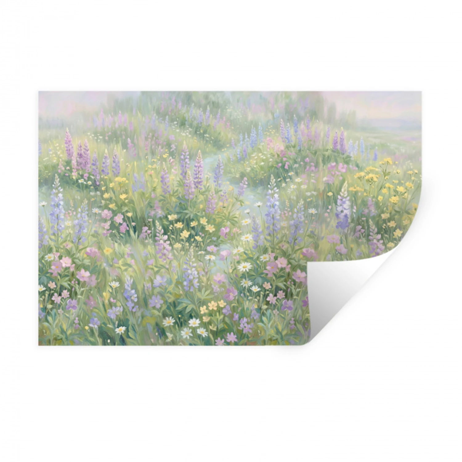 Bloemenveld - Heuvels - Kleurrijk Muursticker klein -3d
