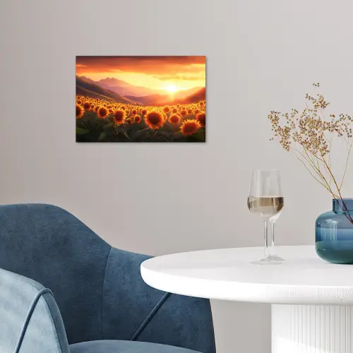 Zonnebloemen - Zonsondergang - Landschap poster papier klein -sfeer3