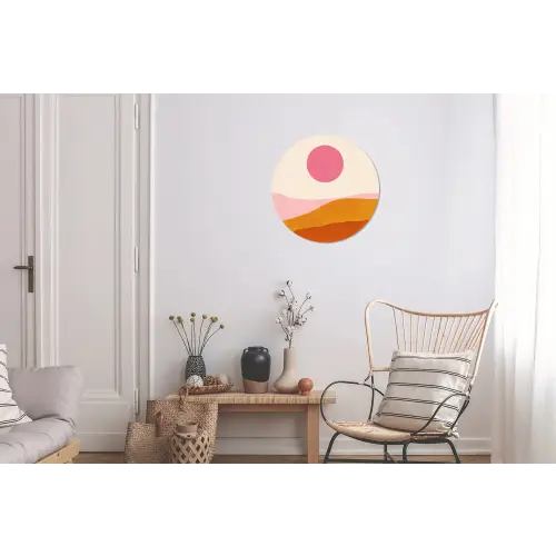 Zon - Heuvels - Abstract - Roze Wandcirkel aluminium klein -woonkamer